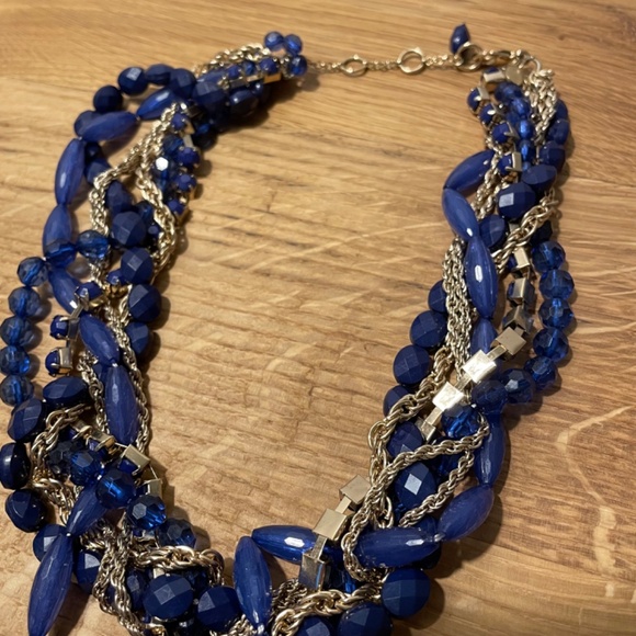 Loft Necklace Fashion Jewelry Blue Gold Geometric Layered Pattern Accessory - Picture 3 of 7